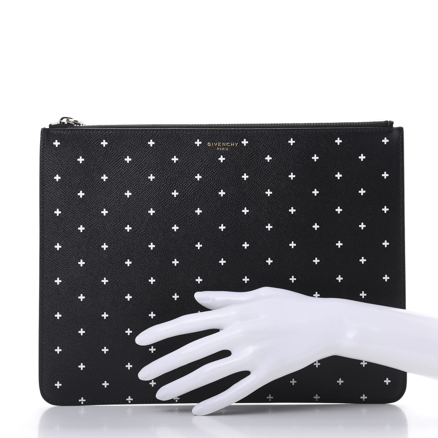 Grained Calfskin Cross Print Zip Pouch Black