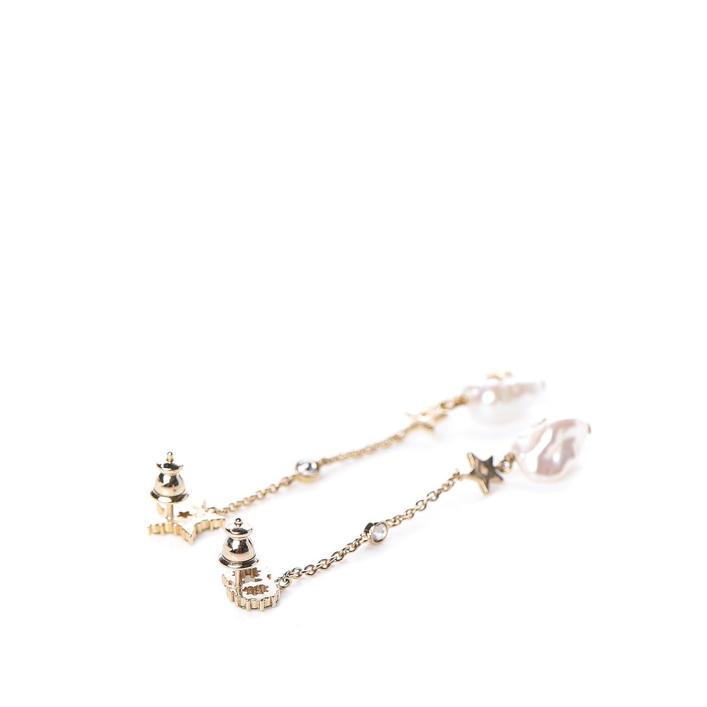 Pearl Crystal Shiny-D Dangle Chain Earrings Gold