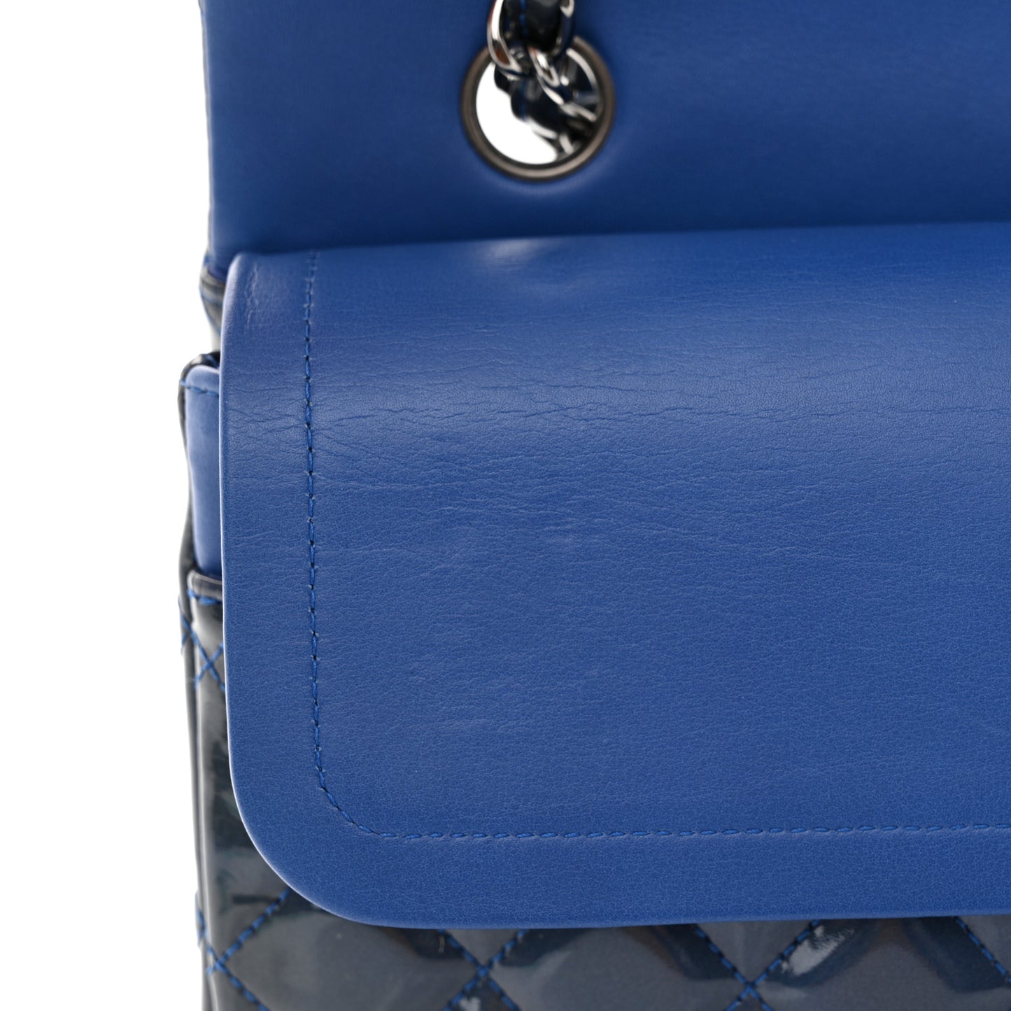 Patent Quilted Medium Double Flap Blue