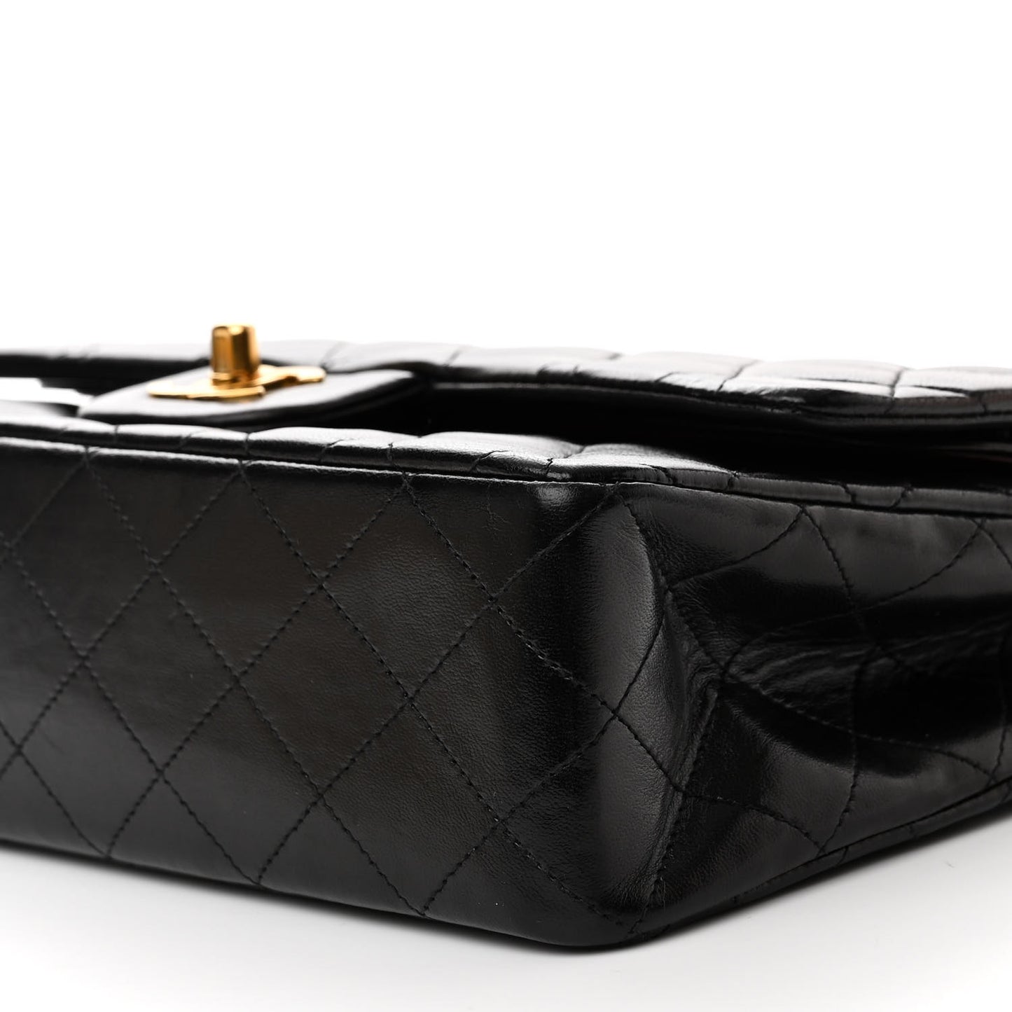 Lambskin Quilted Medium Double Flap Black