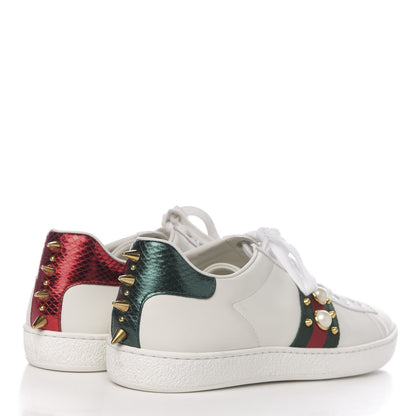 Gucci Calfskin Web Pearl Studded Womens Ace Sneakers 39.5 White 4 of 8