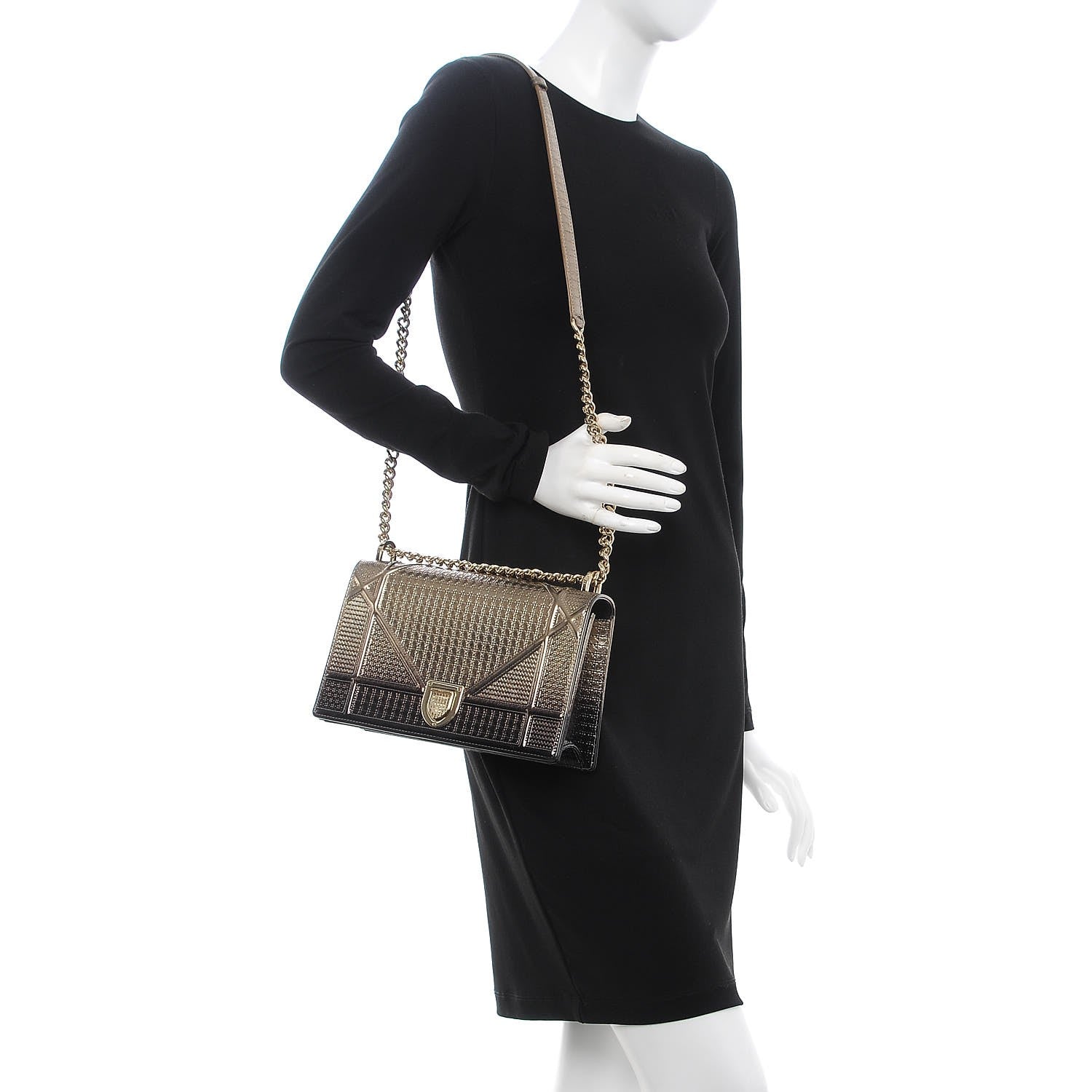 Christian Dior Metallic Patent Micro-Cannage Gradient Medium Diorama Flap Bag Bronze Gold 3 of 10