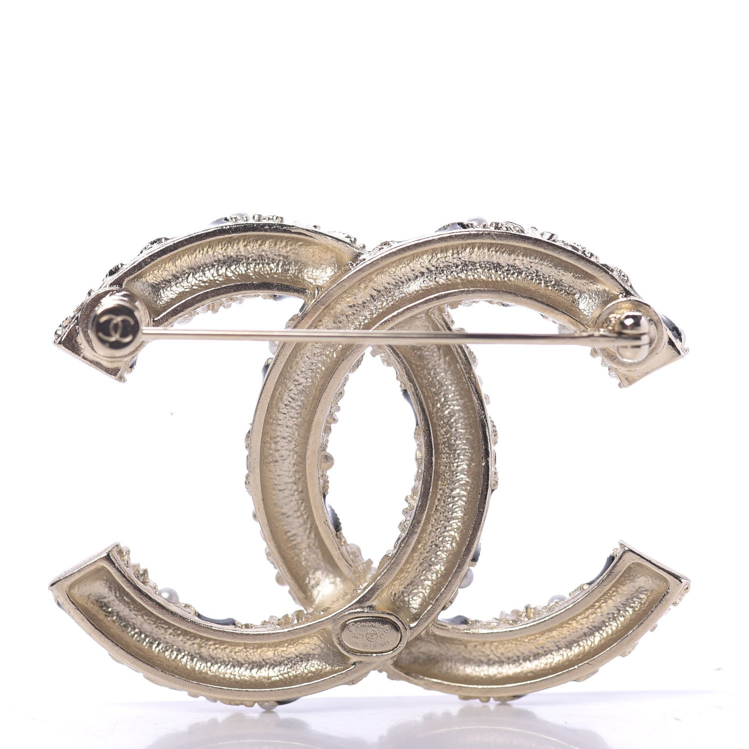 Chanel Pearl Crystal Enamel CC Brooch Black Gold 3 of 5