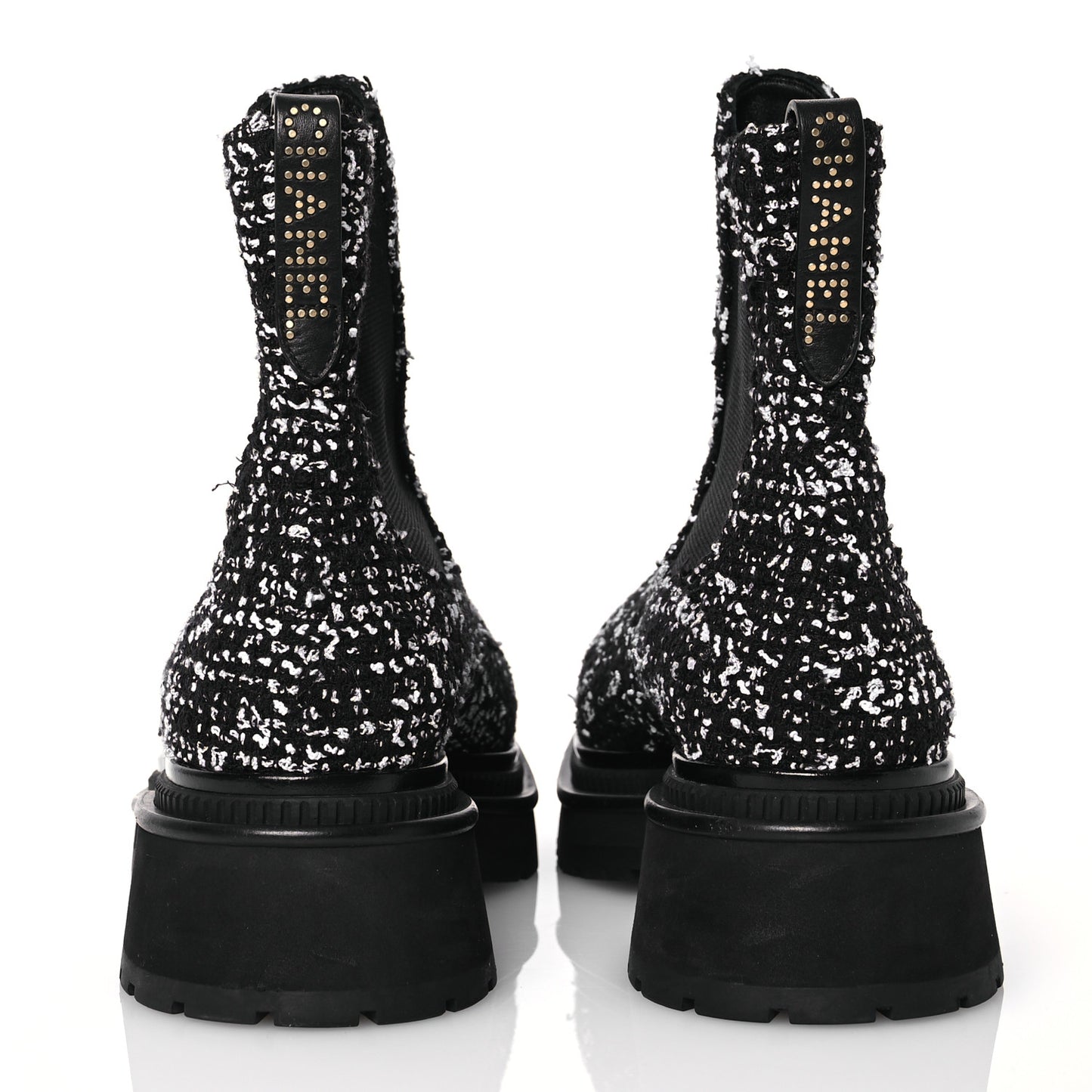 Tweed Patent Calfskin Short Boots 40 Black White