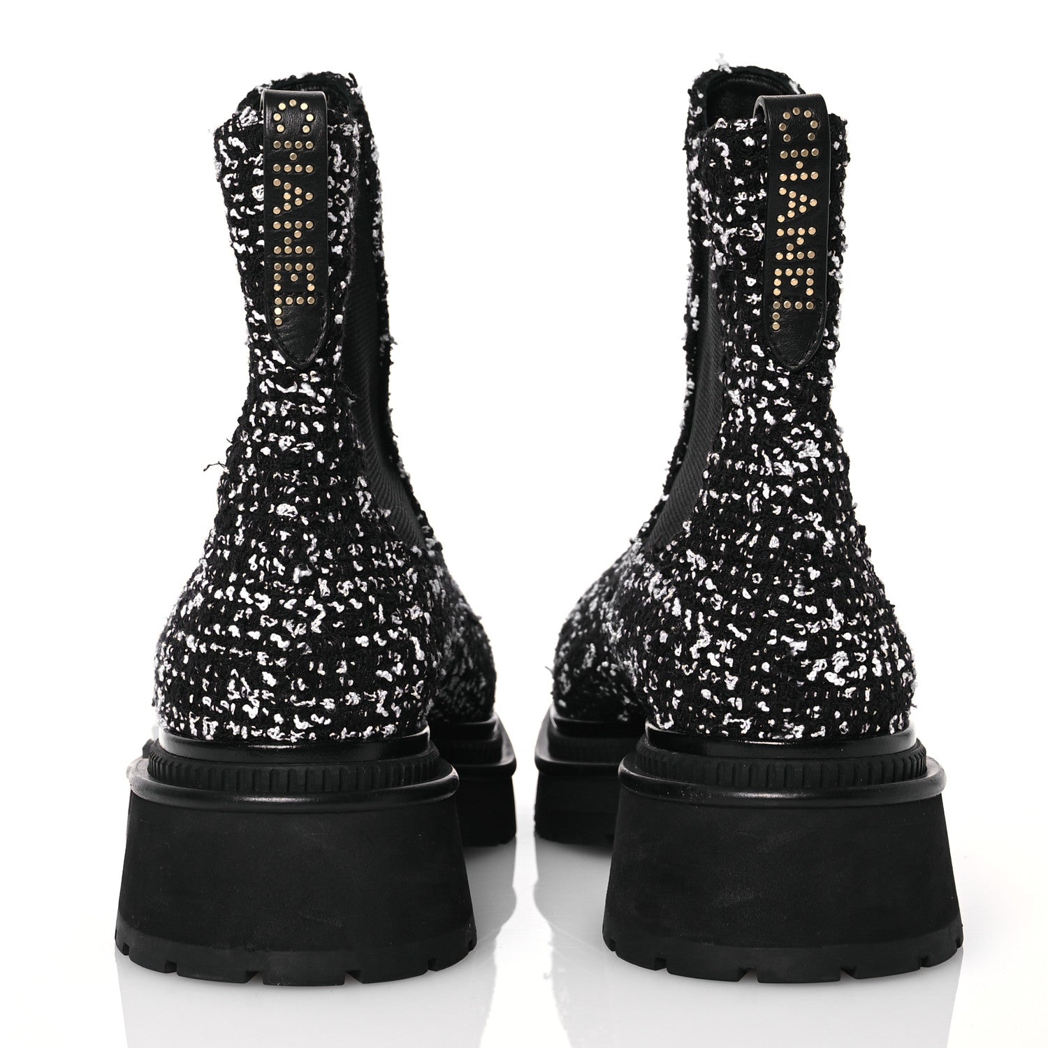 Chanel Tweed Patent Calfskin Short Boots 40 Black White 5 of 11