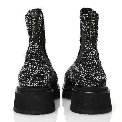 Chanel Tweed Patent Calfskin Short Boots 40 Black White 5 of 11