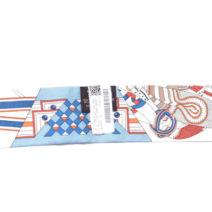 Hermes Silk De l'Ombrelle Aux Duels Twilly Bleu Potiron Creme 2 of 5