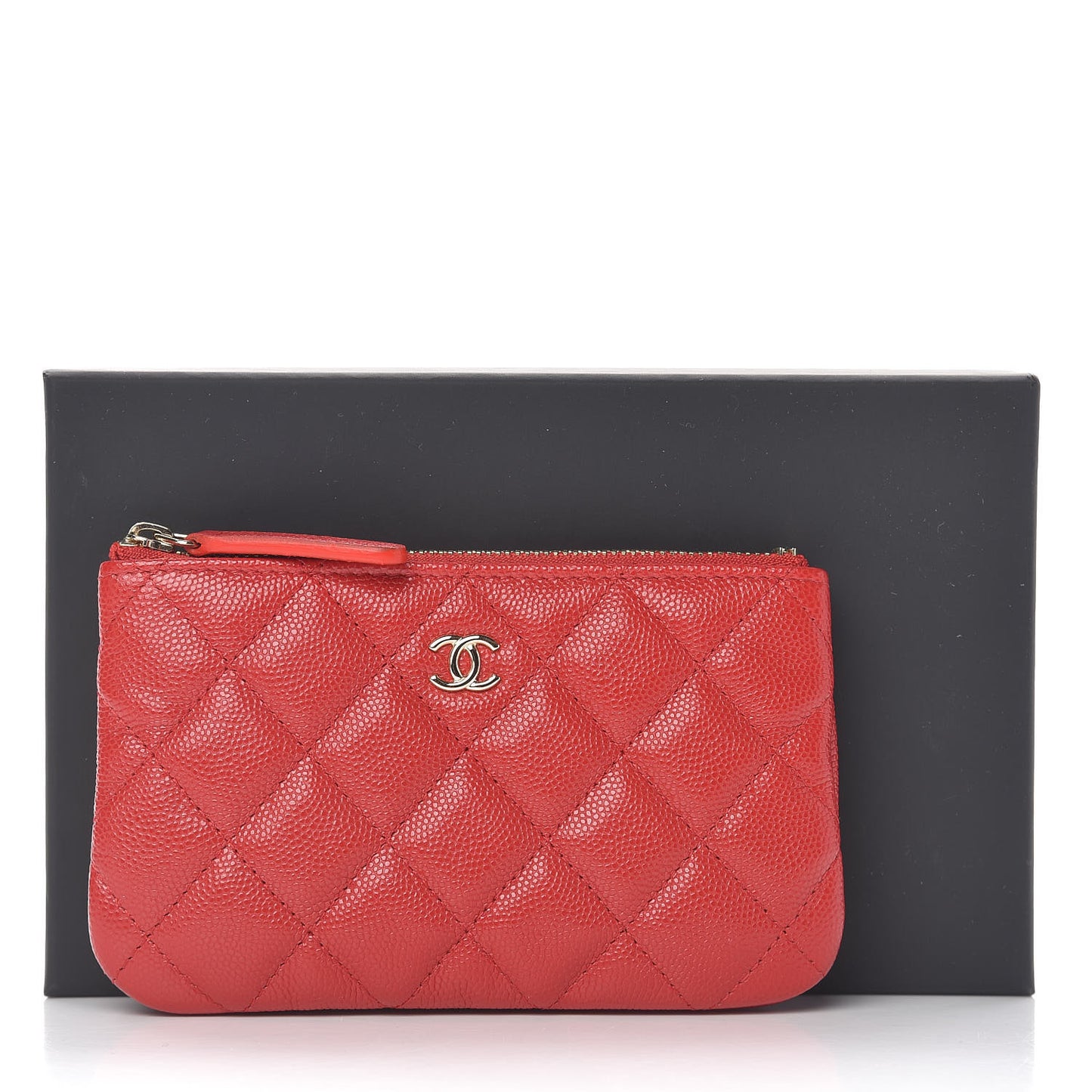 Caviar Quilted Small Cosmetic Case Red