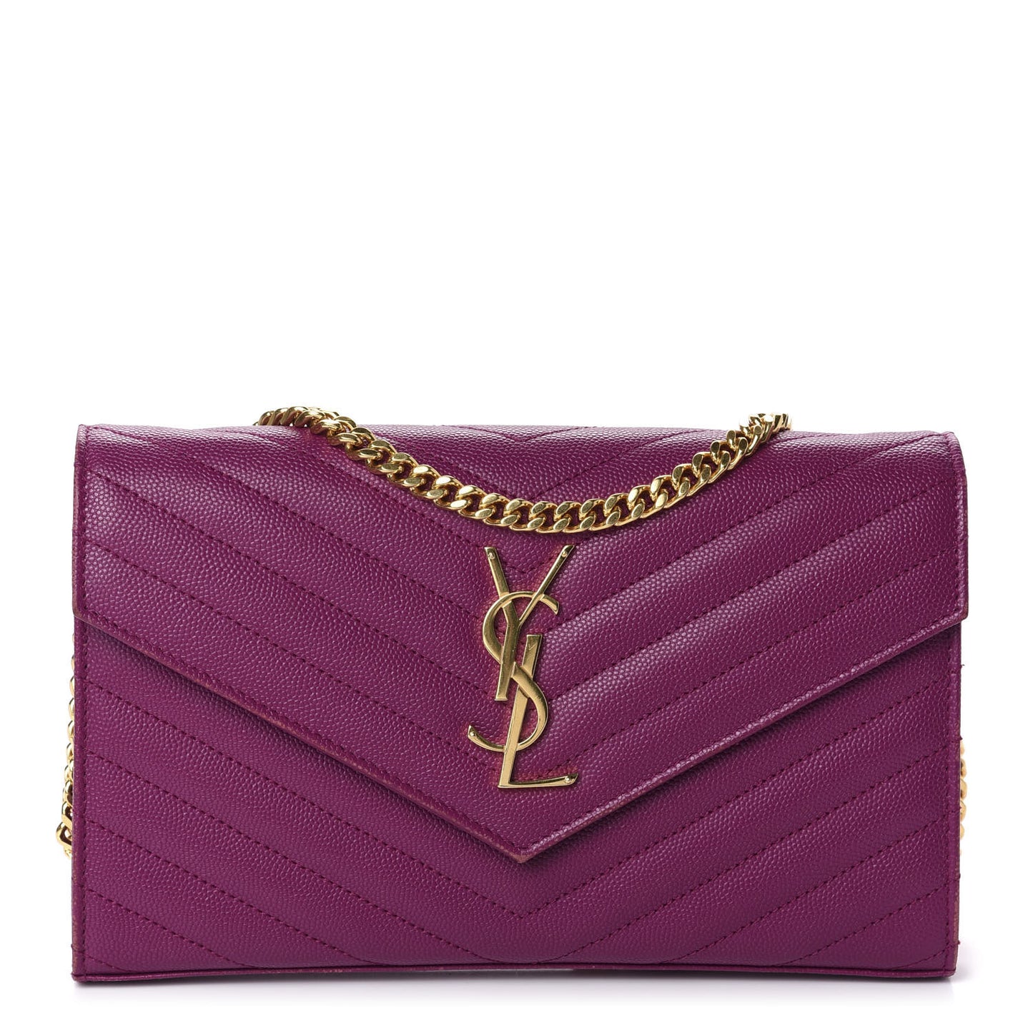 Grain De Poudre Matelasse Chevron Monogram Chain Wallet Dark Grape