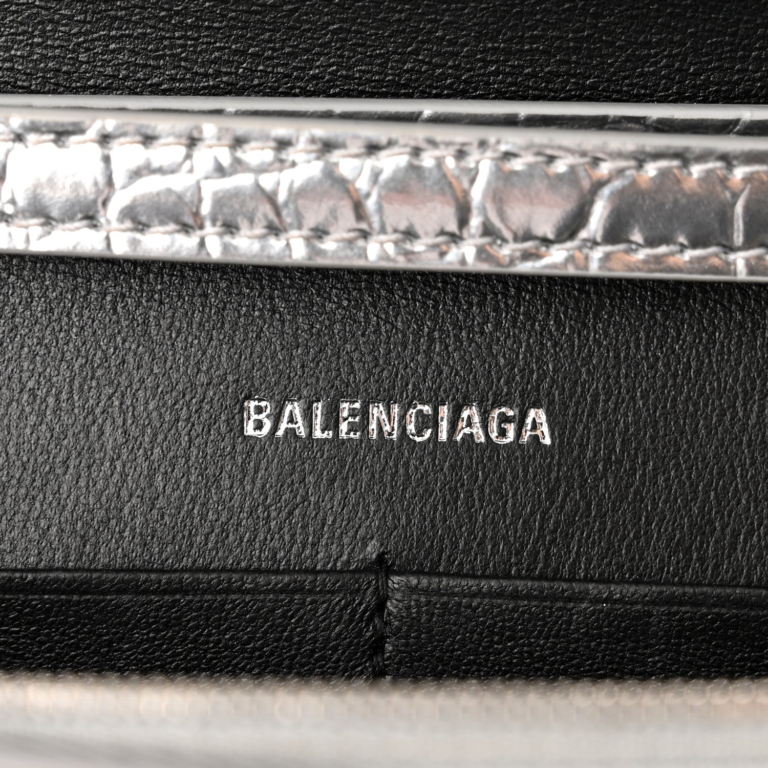 Balenciaga Metallic Calfskin Crocodile Embossed Hourglass Chain Bag Silver 5 of 8