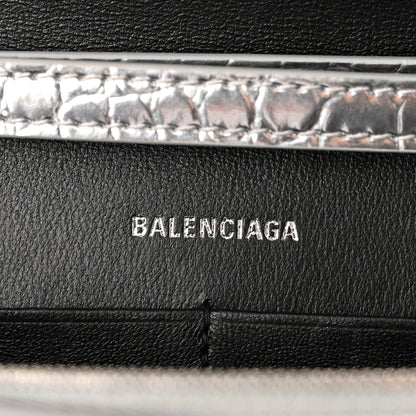 Balenciaga Metallic Calfskin Crocodile Embossed Hourglass Chain Bag Silver 5 of 8