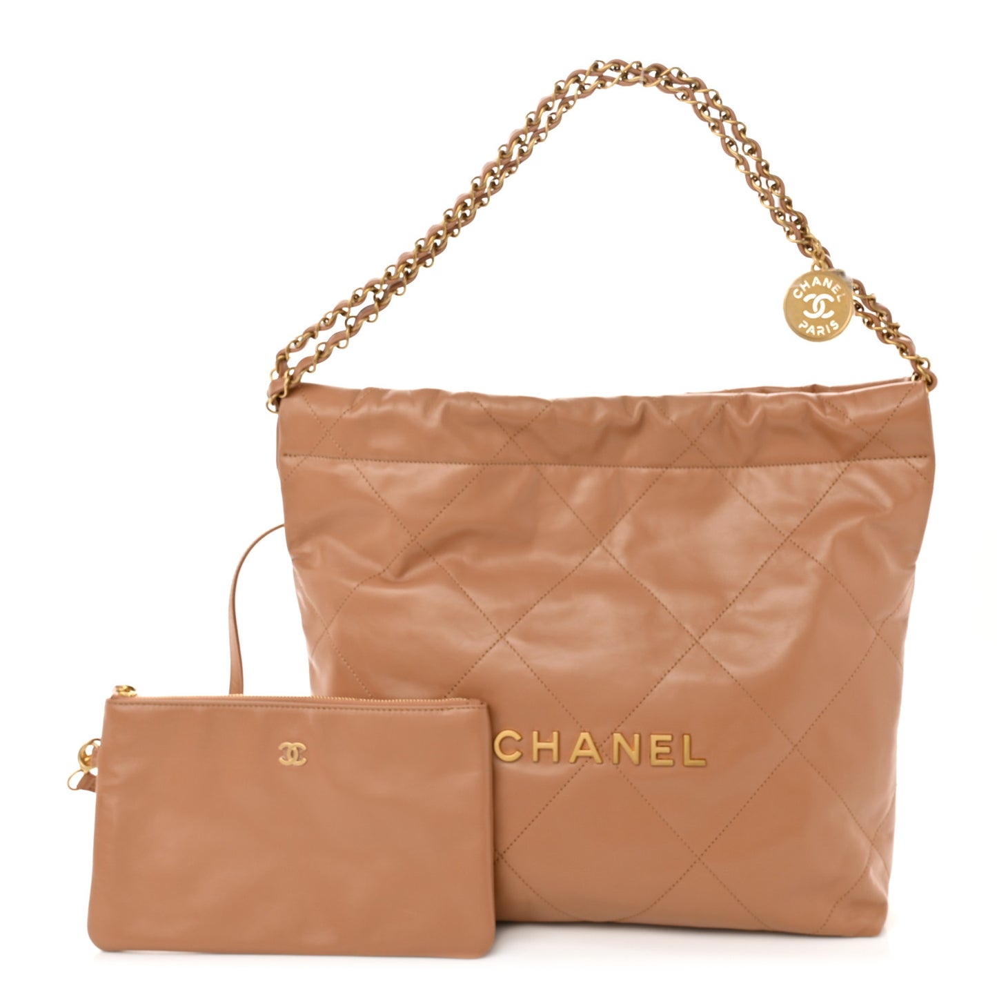 Shiny Calfskin Quilted Small Chanel 22 Beige