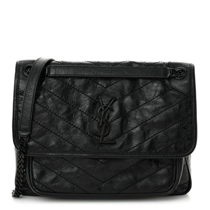 Saint Laurent Crinkled Calfskin Matelasse Monogram Medium Niki Chain Satchel Black 1 of 10