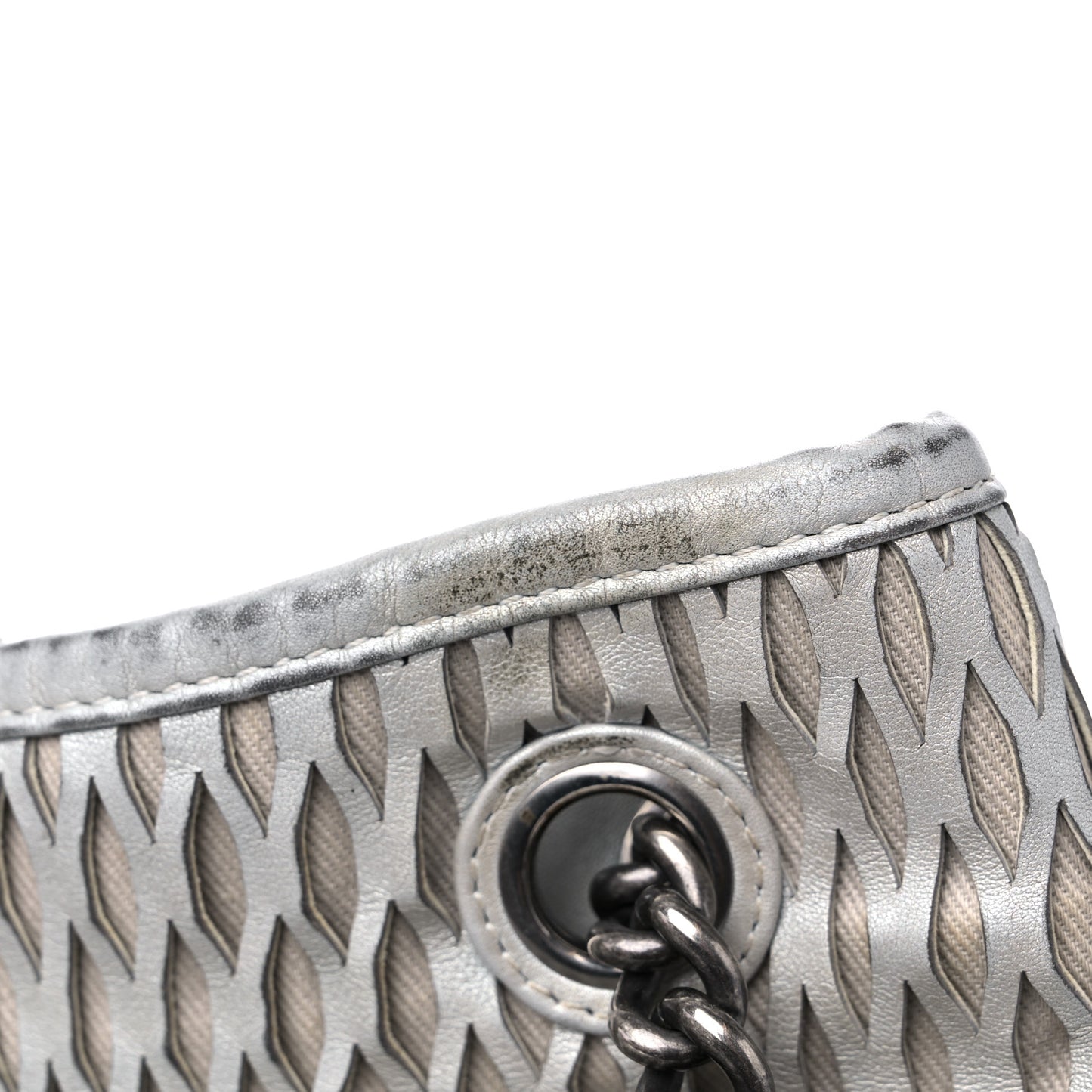 Calfskin Laser Cut Perforated CC Tote Silver