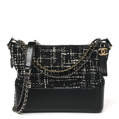 Chanel Tweed Calfskin Quilted Medium Gabrielle Hobo Black White 1 of 10