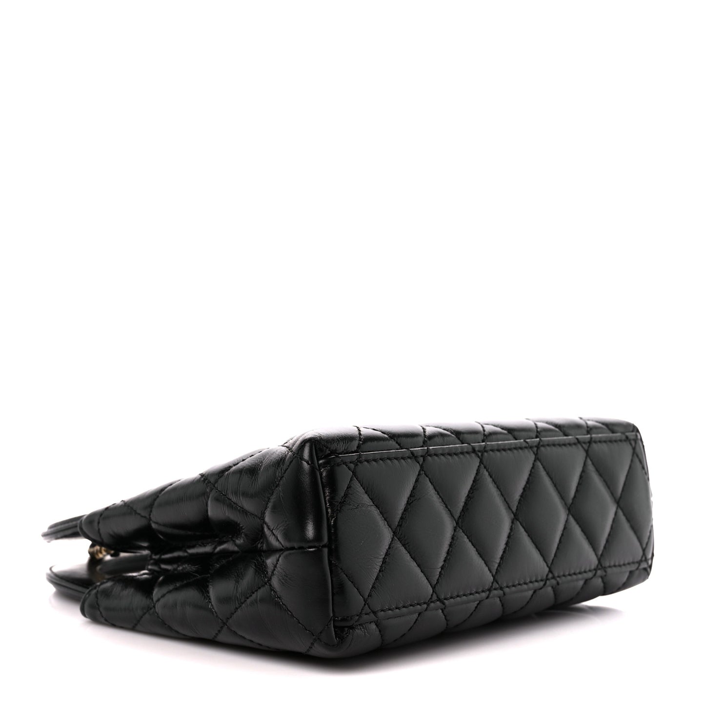 Shiny Aged Calfskin Quilted Nano Kelly Shopper Black
