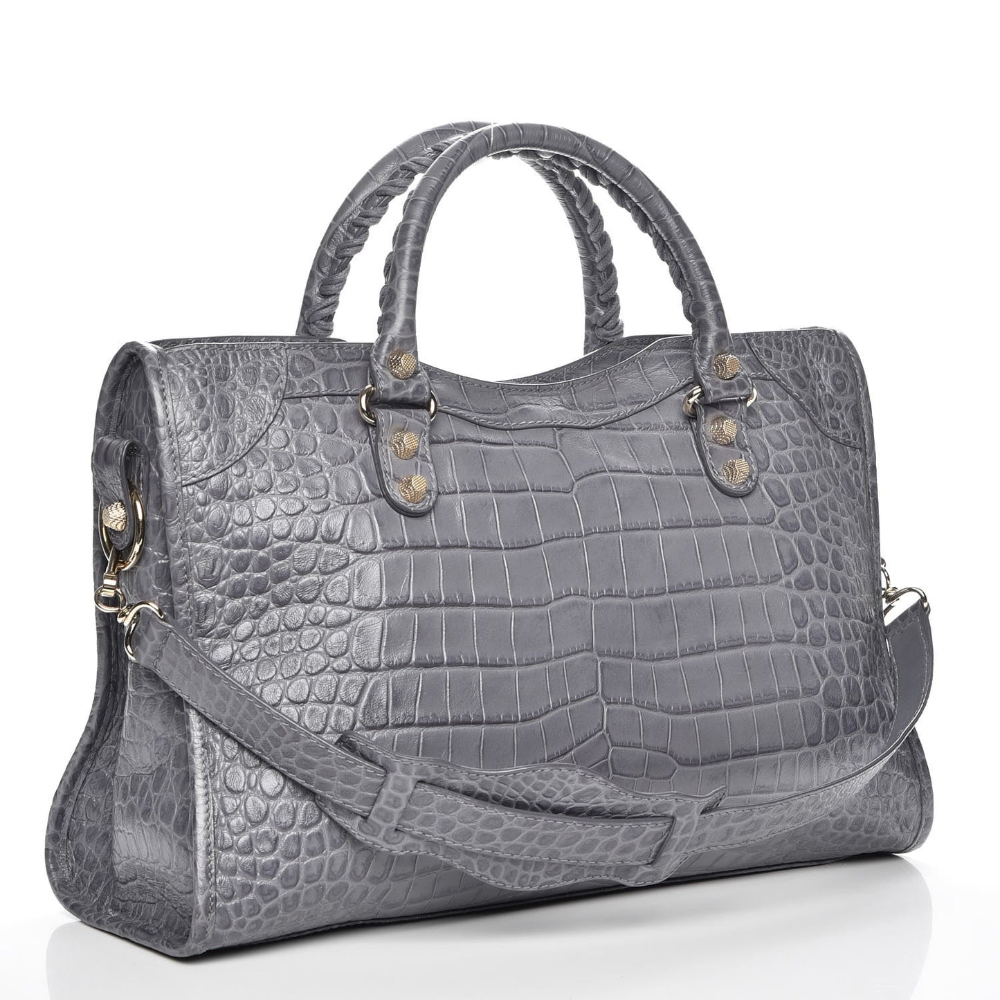 Calfskin Crocodile Embossed Giant 12 Gold Hardware City Gris Beton