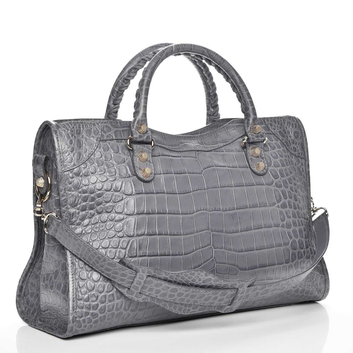 Balenciaga Calfskin Crocodile Embossed Giant 12 Gold Hardware City Gris Beton 4 of 8