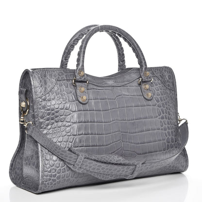 Balenciaga Calfskin Crocodile Embossed Giant 12 Gold Hardware City Gris Beton 4 of 8