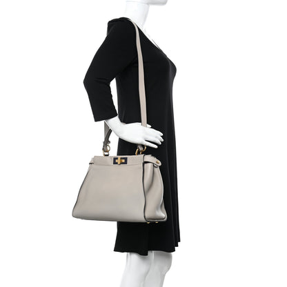 Fendi Vitello Seta Shiny Nappa Medium Peekaboo Iconic Satchel Grigio Polvere Magenta 2 of 12