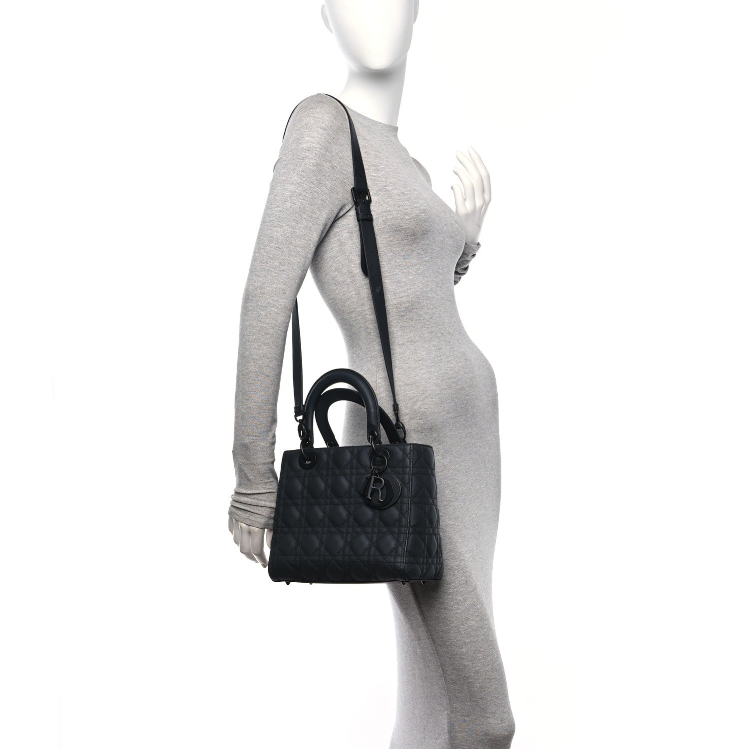 Christian Dior Ultra Matte Calfskin Cannage Medium Lady Dior Black 2 of 9