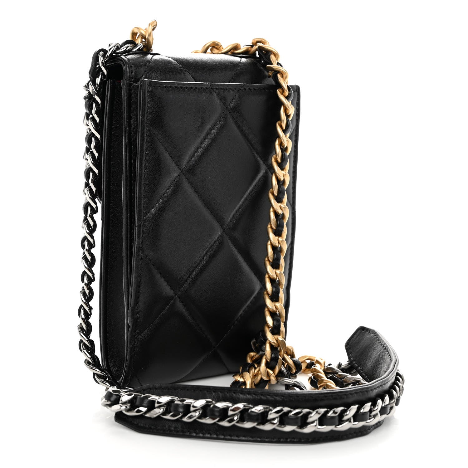 Chanel Lambskin Quilted Chanel 19 Phone Holder With Chain Black 3 of 10