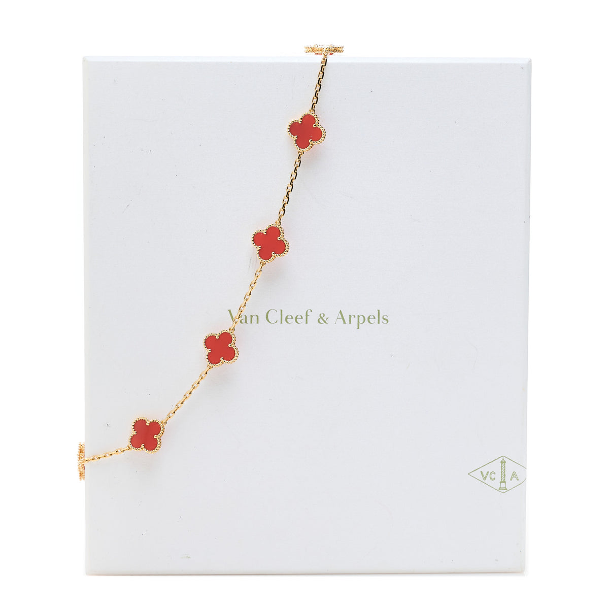 18K Yellow Gold Carnelian 10 Motifs Vintage Alhambra Necklace