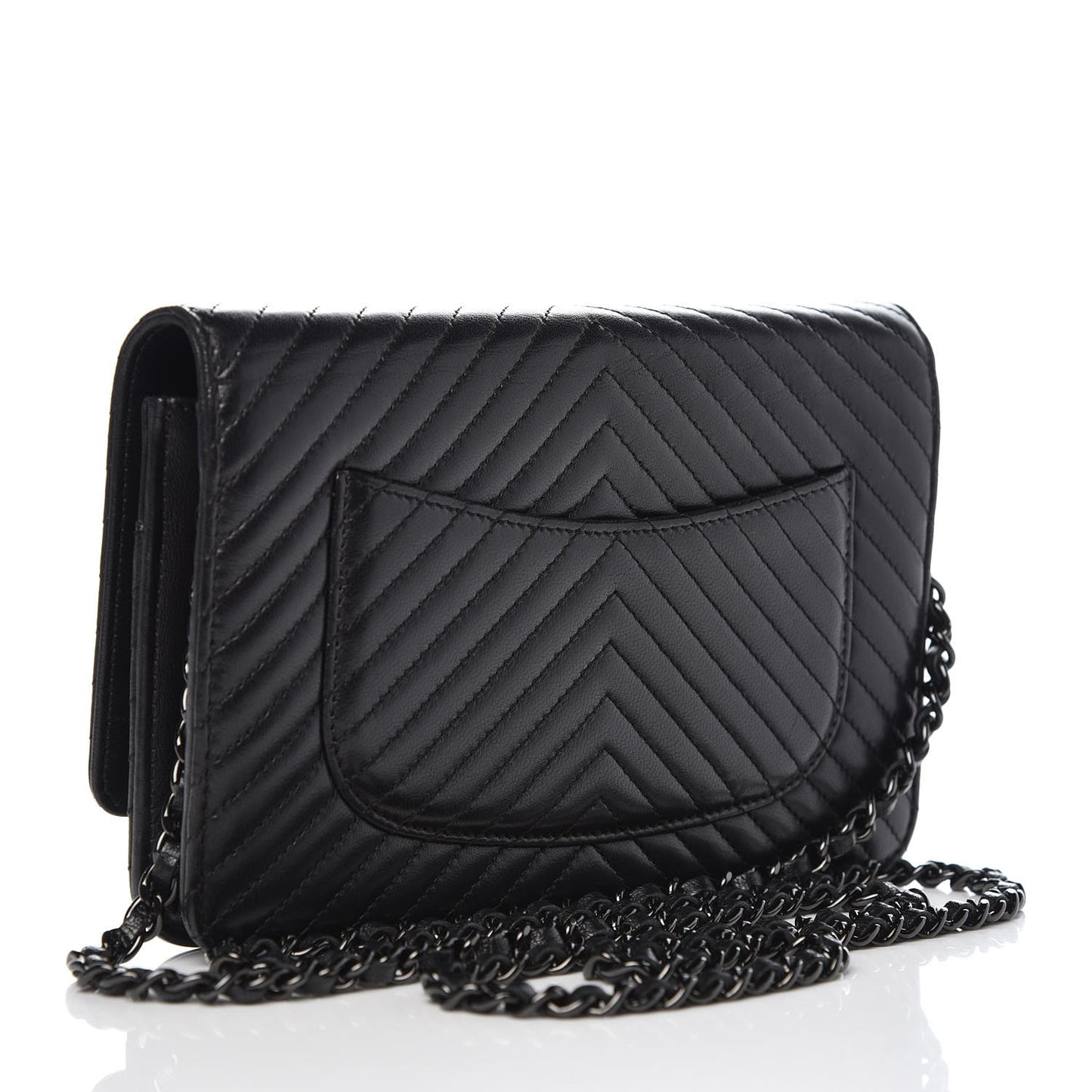 Lambskin Chevron Quilted Wallet On Chain WOC So Black