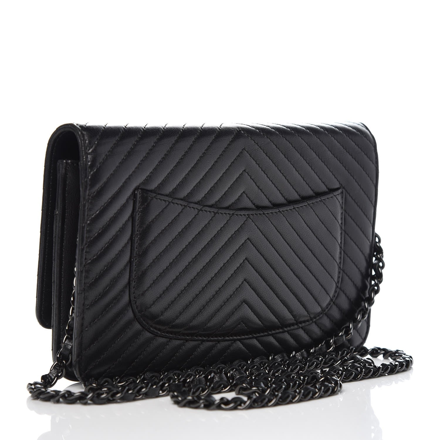 Chanel Lambskin Chevron Quilted Wallet On Chain WOC So Black 3 of 11