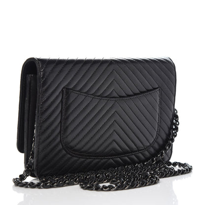 Chanel Lambskin Chevron Quilted Wallet On Chain WOC So Black 3 of 11