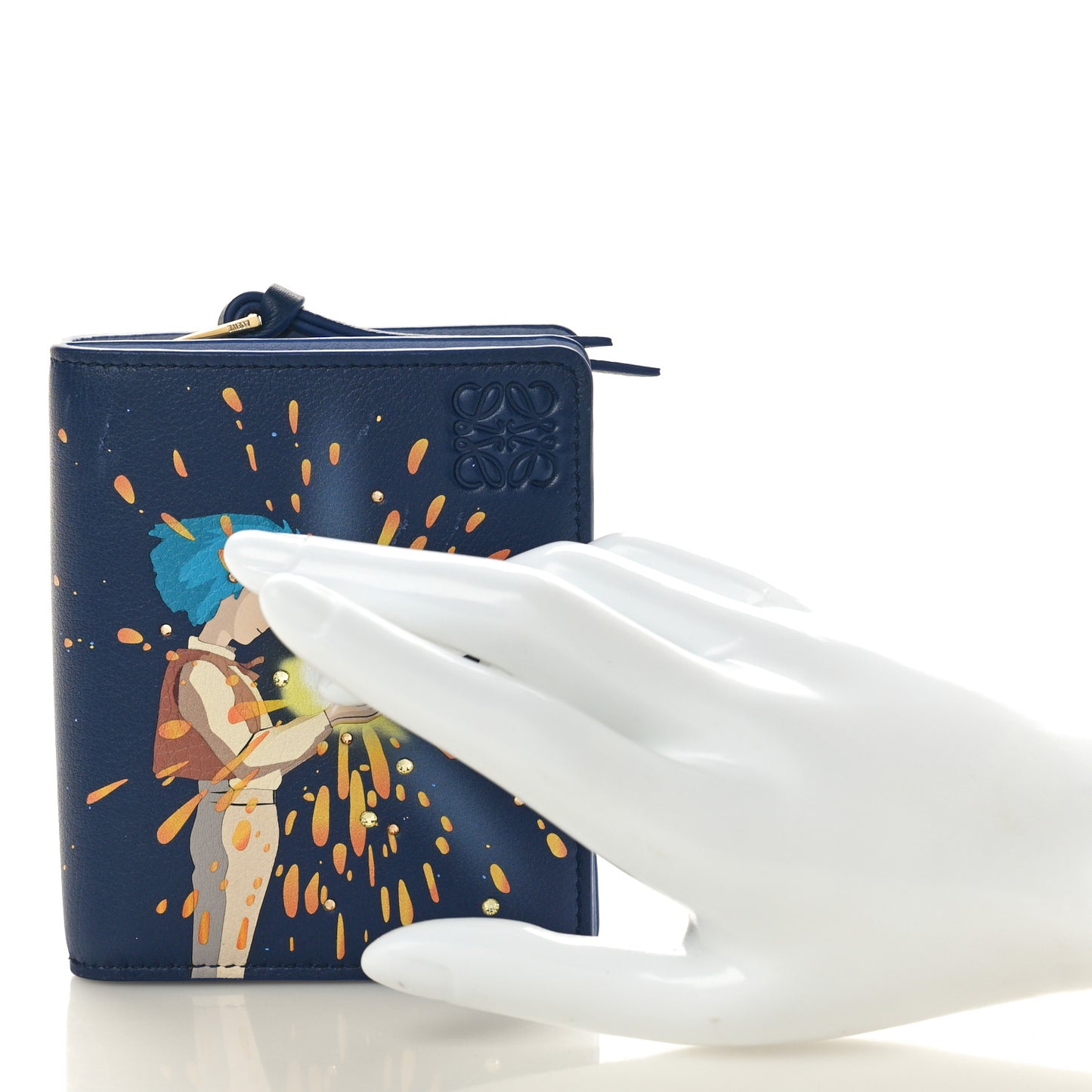 X HOWL'S MOVING CASTLE Classic Calfskin Magical Sky Compact Zip Wallet Marine