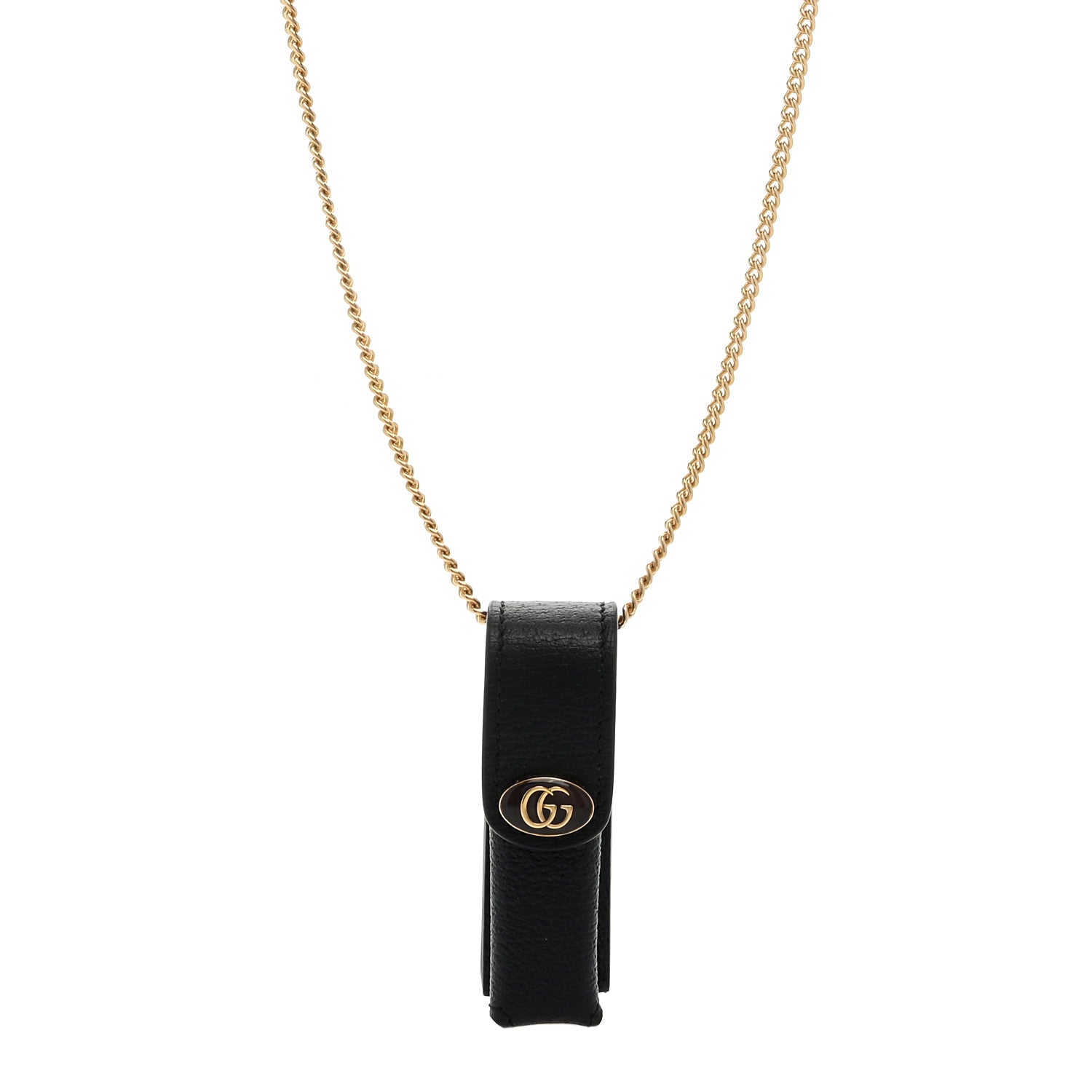 Gucci Textured Dollar Calfskin Enamel GG Lipstick Holder Necklace Black 1 of 5