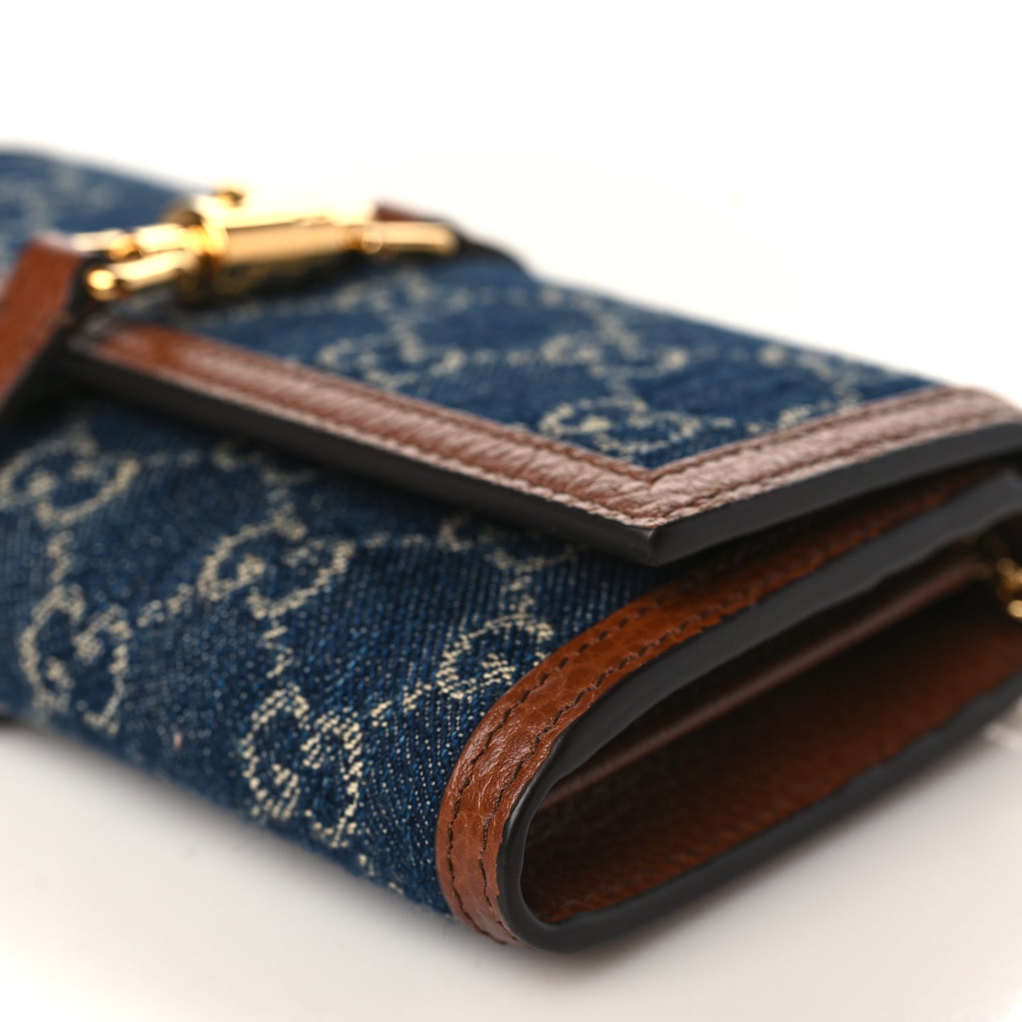 New Denim GG Monogram Jackie 1961 Chain Wallet Blue Tea Cuir