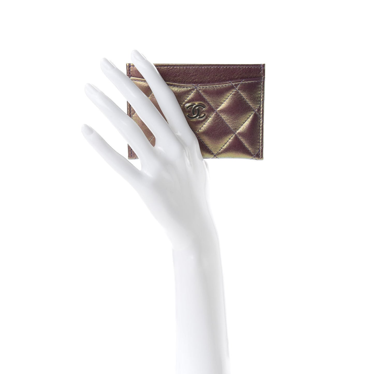 Metallic Lambskin Quilted Card Holder Purple