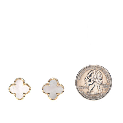 Van Cleef & Arpels 18K Yellow Gold Mother of Pearl Vintage Alhambra Earrings 2 of 6