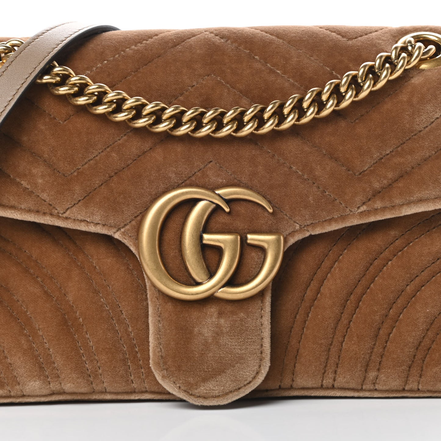 Velvet Matelasse Small GG Marmont Shoulder Bag Taupe