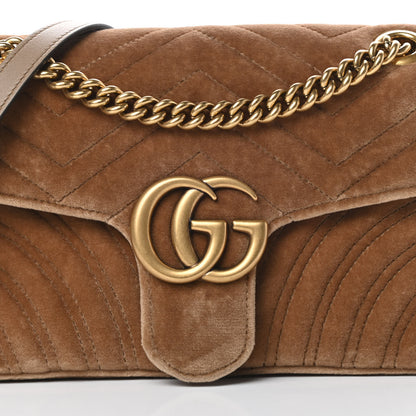 Gucci Velvet Matelasse Small GG Marmont Shoulder Bag Taupe 8 of 13