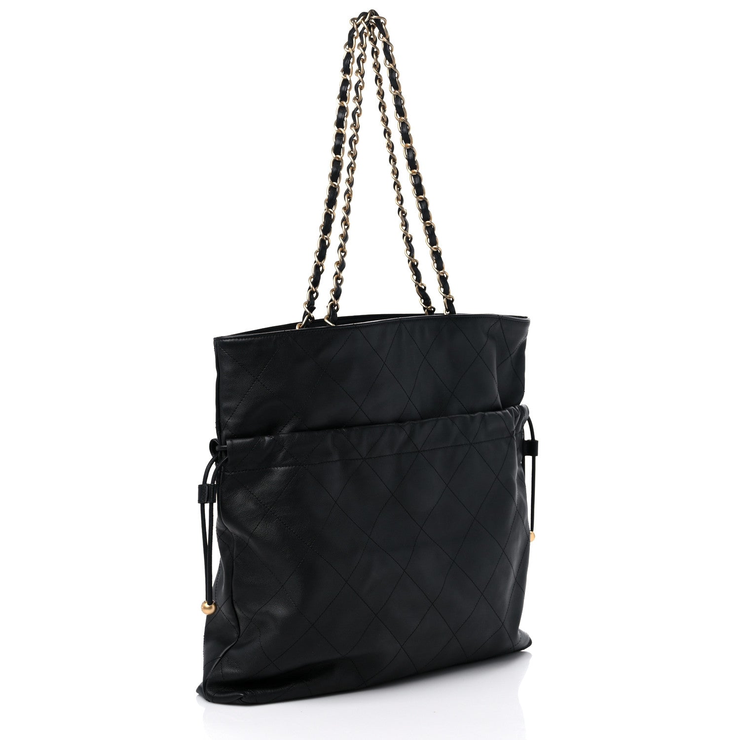 Chanel Calfskin Quilted Drawstring Tote Black 3 of 10