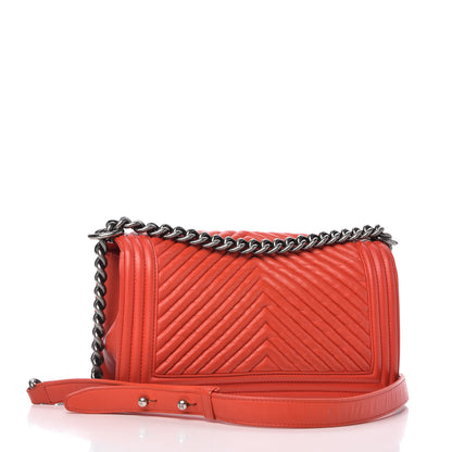 Chanel Wrinkled Lambskin Chevron Quilted Medium Boy Flap Orange 3 of 10