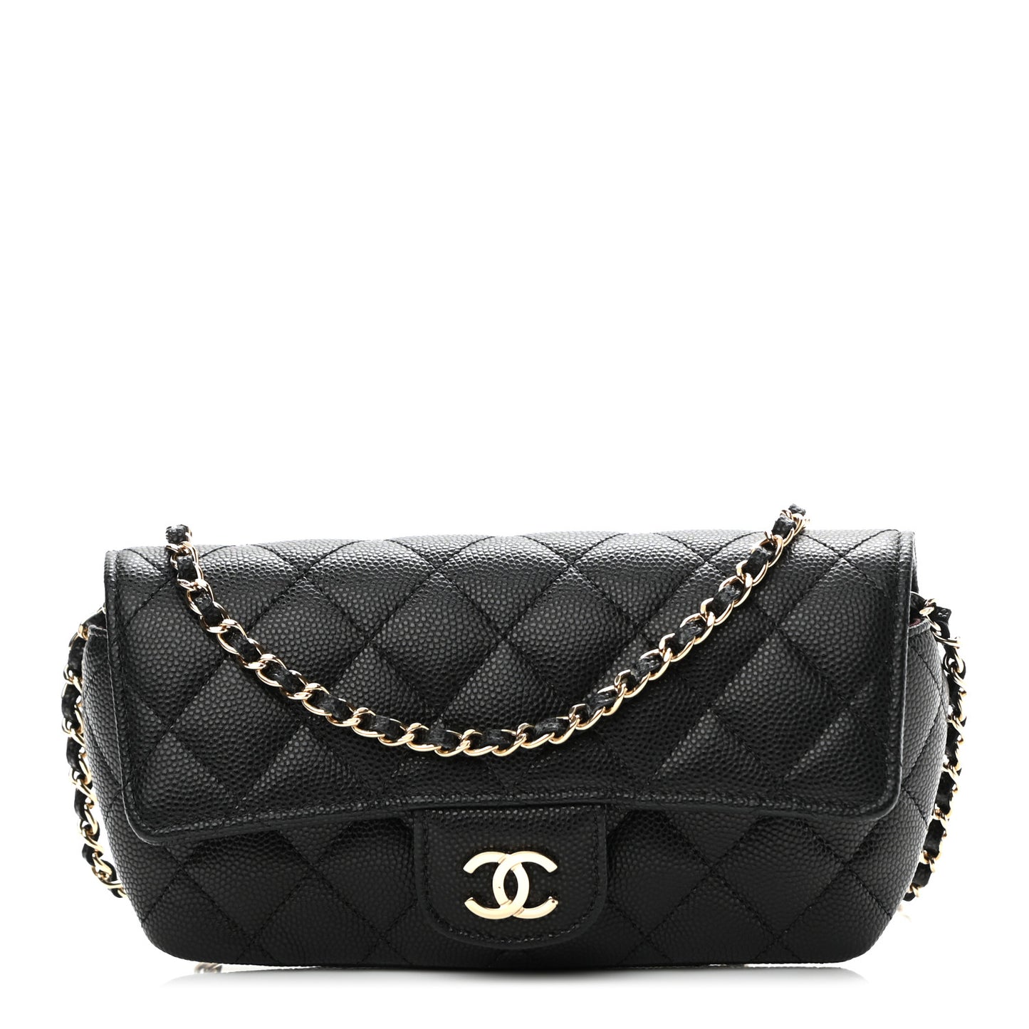 Caviar Quilted Glasses Case With Chain Black