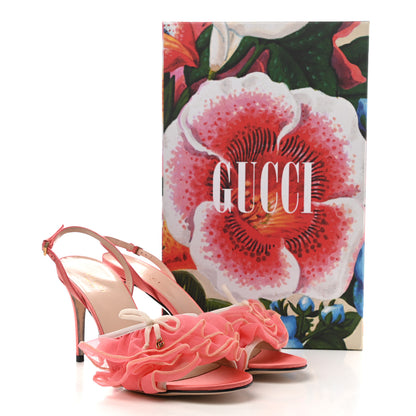 Gucci Tulle Ruffle Mid Heel Slingback Sandals 37 Peach White 12 of 12