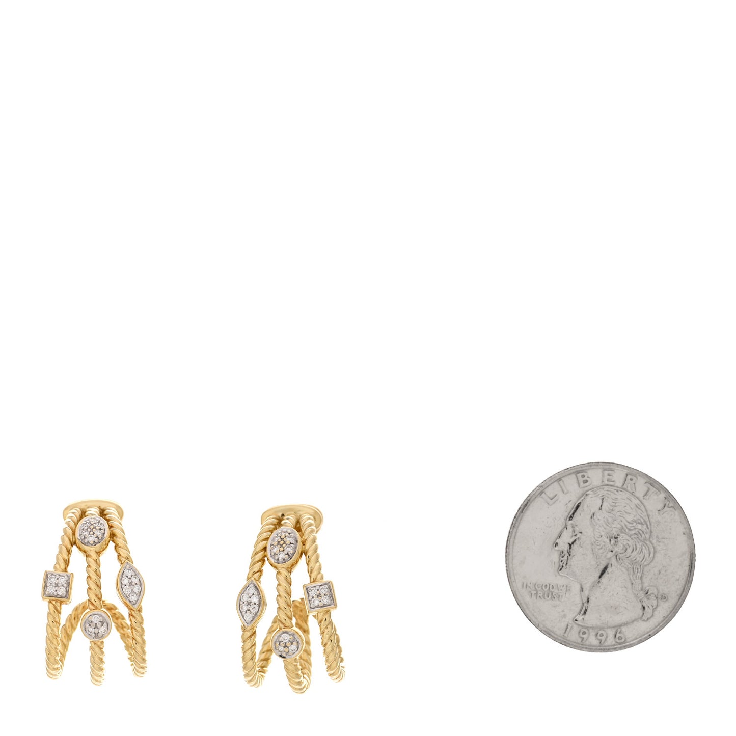 18K Yellow Gold Diamond Confetti 3 Row Earrings