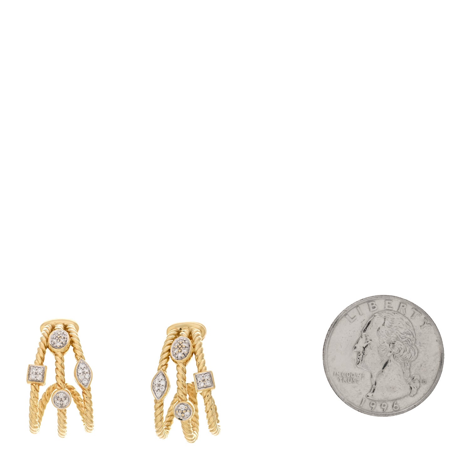 David Yurman 18K Yellow Gold Diamond Confetti 3 Row Earrings 2 of 4