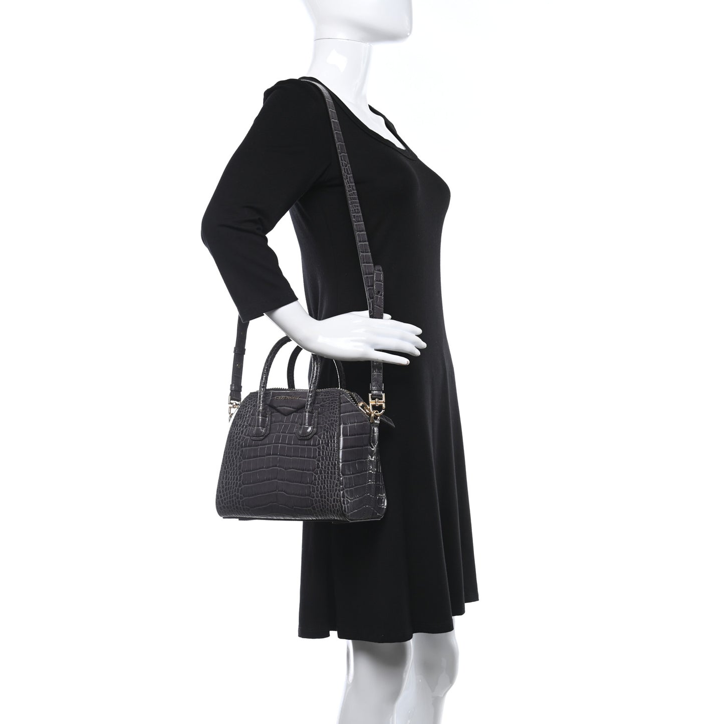 Calfskin Crocodile Embossed Mini Antigona Storm Grey