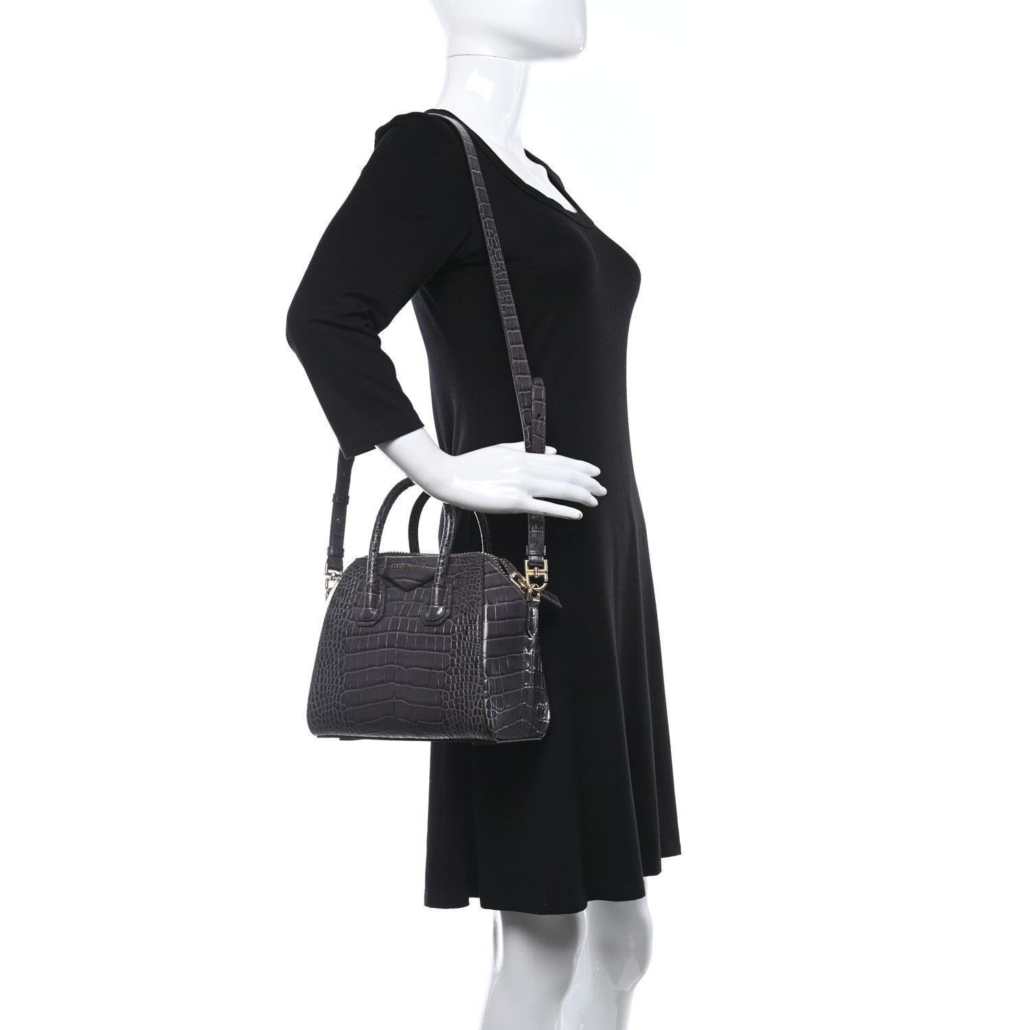 Givenchy Calfskin Crocodile Embossed Mini Antigona Storm Grey 2 of 9