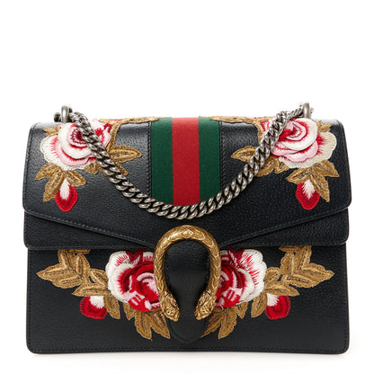 Gucci Calfskin Web Floral Embroidered Medium Dionysus Shoulder Bag Black 1 of 12