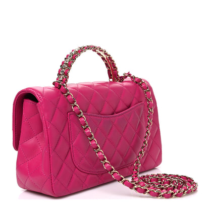 Chanel Lambskin Quilted Medium Crystal Top Handle Rectangular Flap Dark Pink 2 of 9