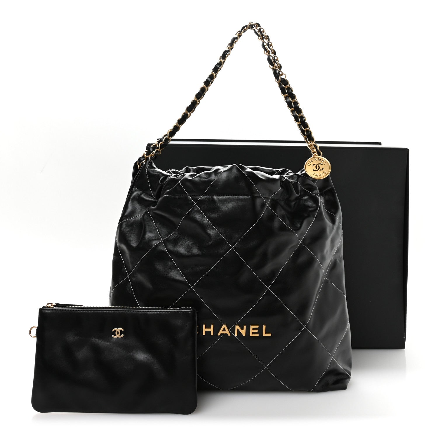 Chanel Shiny Calfskin Stitched Chanel 22 Black White 12 of 12