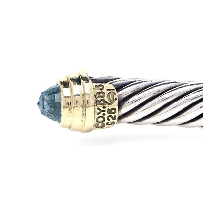 David Yurman Sterling Silver 14K Yellow Gold Blue Topaz 5mm Cable Classics Petite Color Bracelet 4 of 4