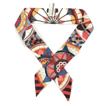 Hermes Silk Rose de Compas Twilly Black Rouge Jaune Pale 1 of 4